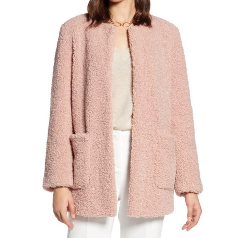 NWOT Nordstrom HALOGEN Faux Shearling Teddy Coat Jacket in Blush Pink Size L